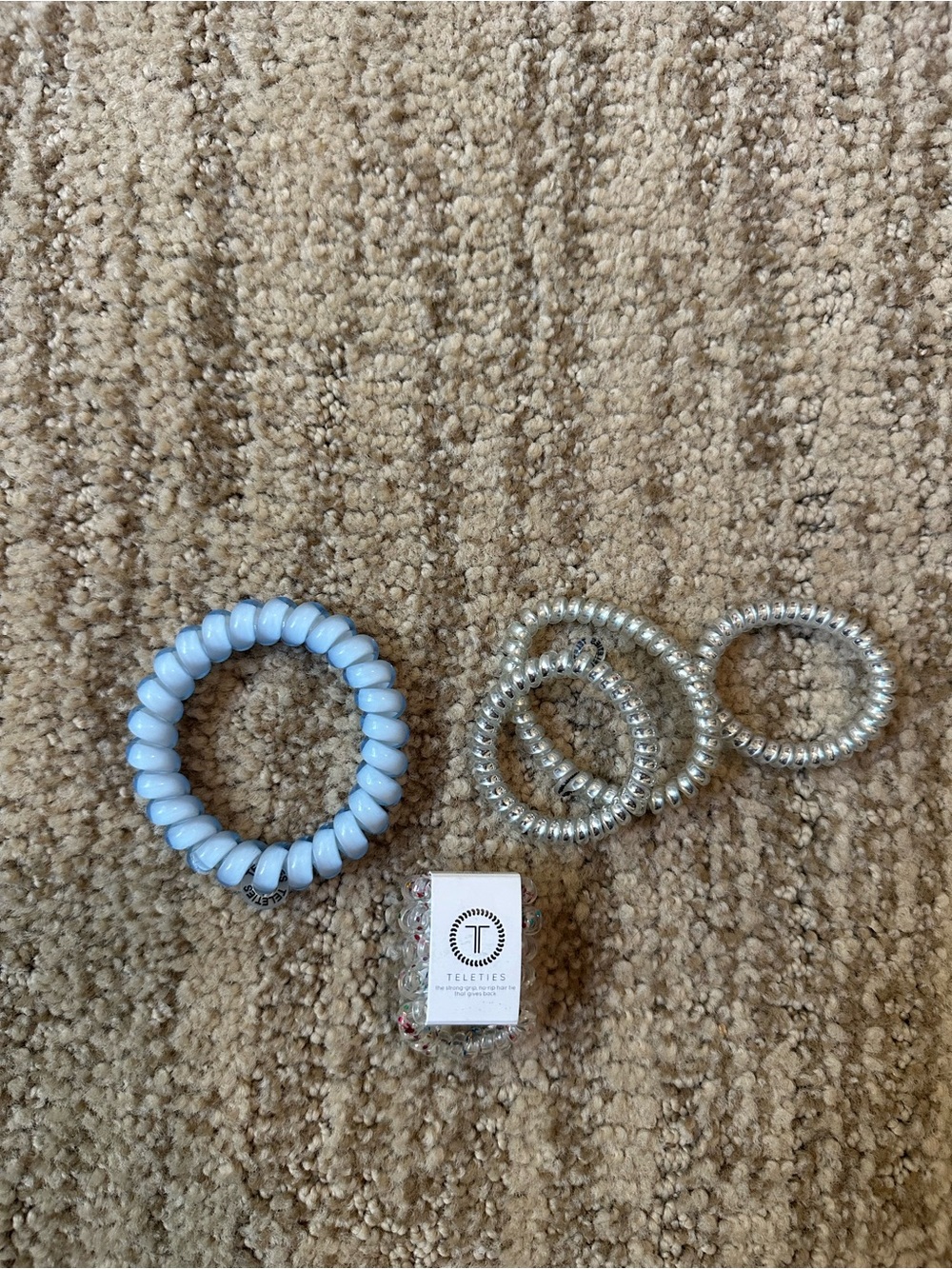 Teleties Light Blue Coil Hair Tie & Silver Set
